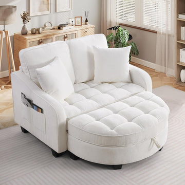 Oversized Chaise Lounge Chair Indoor with Ottoman, Chenille Tufted Comfy Loveseat Sofa Chair with Adjustable