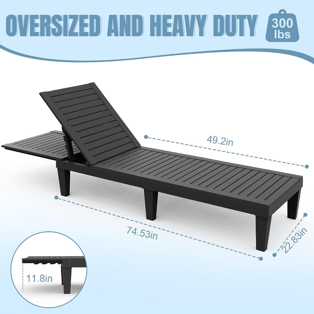 Lounge Chair Outdoor, Set of 2 High-Impact PP Tanning Chairs, Black | All-Weather UV-Resistant & Waterproof Patio