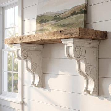 Set of 2 Decorative Shelf Brackets, Wall Mounted Wood Corbels | 7.28 x 4.13 x 11.22 inch Rustic Floating Shelf