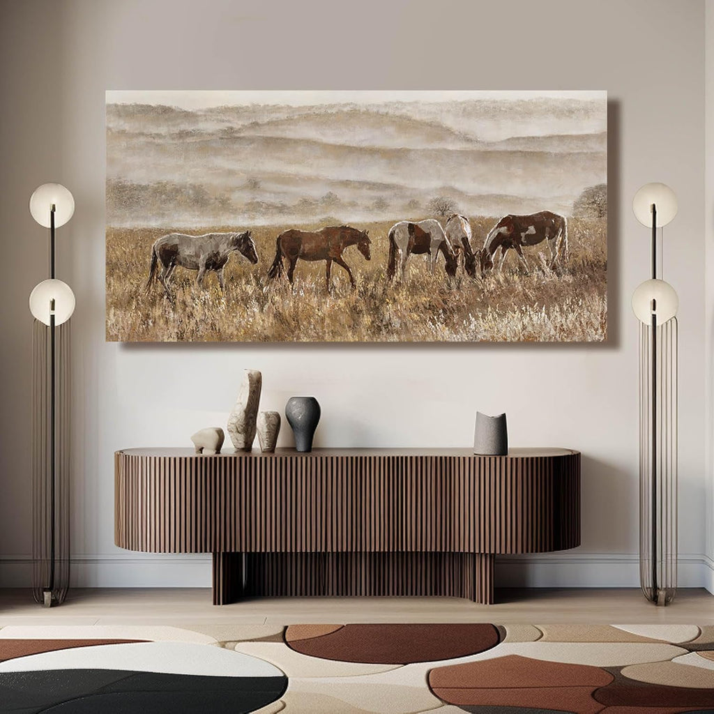 Canvas Wall Art Horse Wall Decor Animal Prints Pictures Grassland Artwork Paintings Brown Pictures