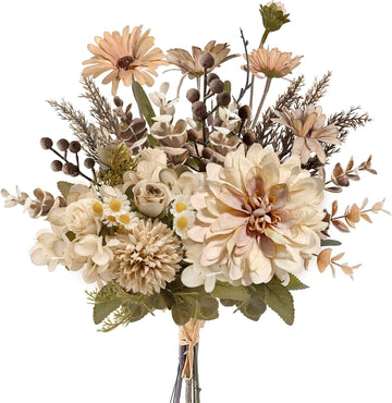 16-inch Artificial Fake Flowers Silk Table Arrangements Faux Plastic Floral Centerpieces with Roses, Dandelions