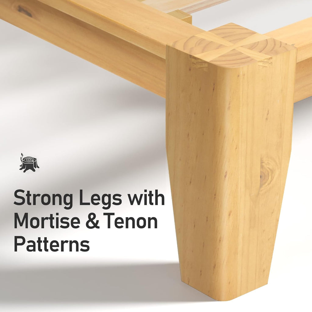 Wood Queen Platform Bed Frame, Premium Solid Wood, Sturdy Structure, 3.78" Thickened & 14" Height Legs, Easily