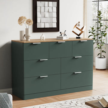 7 Drawer Dresser , 47.2" Wide Modern Chest of Drawers with 7 Large Storage Space with Curved Edge Design, Large