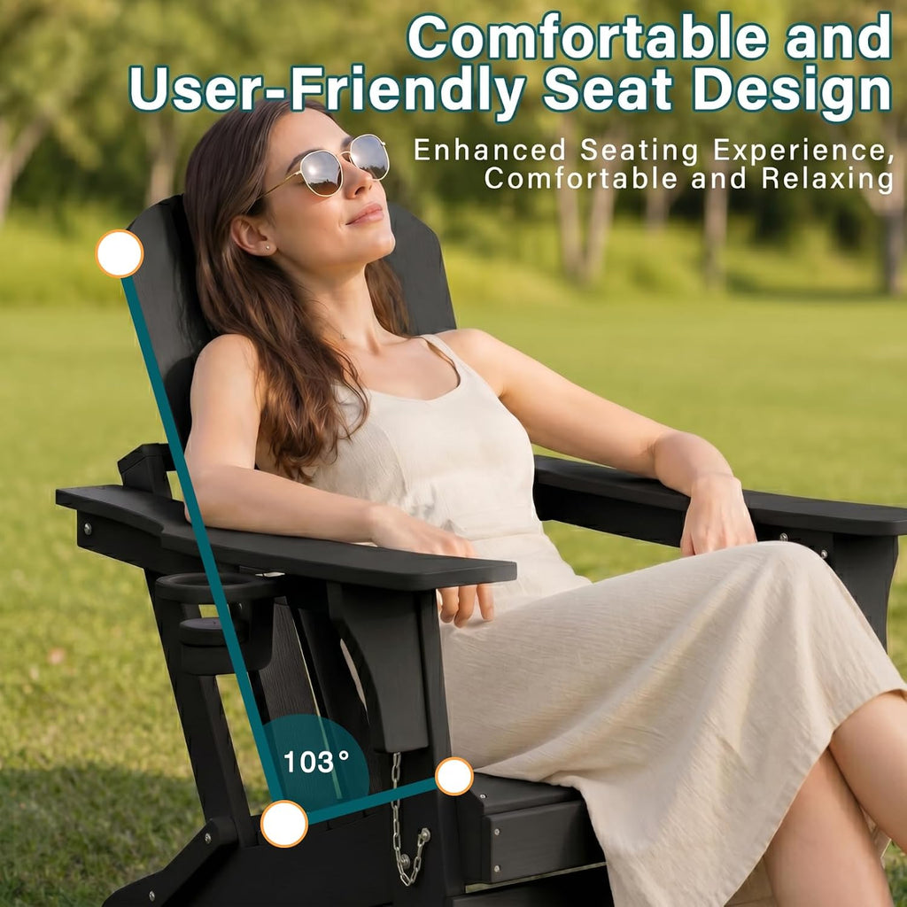 Folding Adirondack Chair with Cup Holder - All-Weather HDPE Outdoor Chair, Ultra-Portable Lawn Chair with Ergonomic