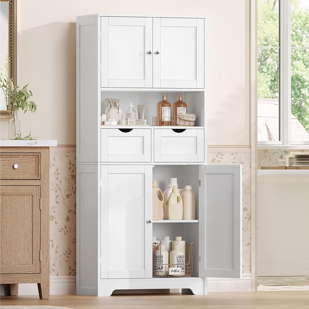 57.8" H Tall Bathroom Storage Cabinet with 4 Doors & 2 Adjustable Shelves, Freestanding Bathroom Cabinet with 2