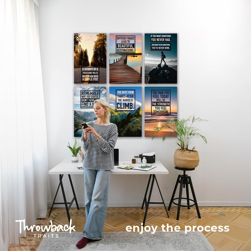 Canvas Motivational Wall Art - Set of 6 Inspirational Prints with Uplifting Phrases & Vibrant Images