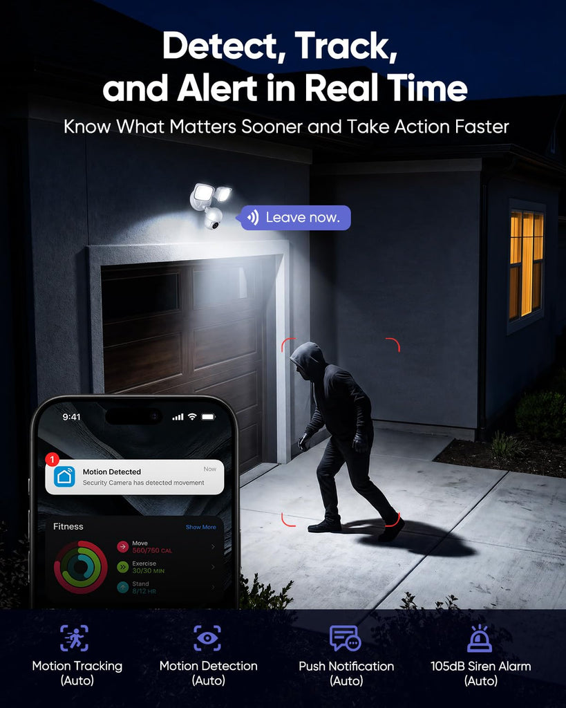 2K Floodlight Camera, 360° PTZ Hardwired Security Cam