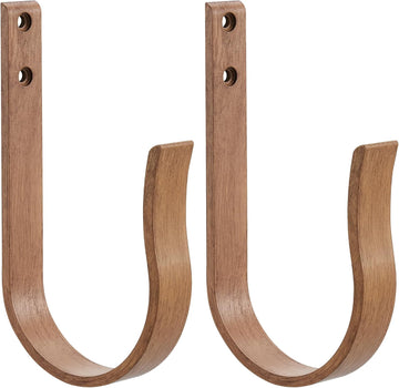 Light Brown Wood Grain Curtain Holdbacks,Solid Aluminum Wall Mounted Curtain Tiebacks & Hooks,U Shape Curtain Holders