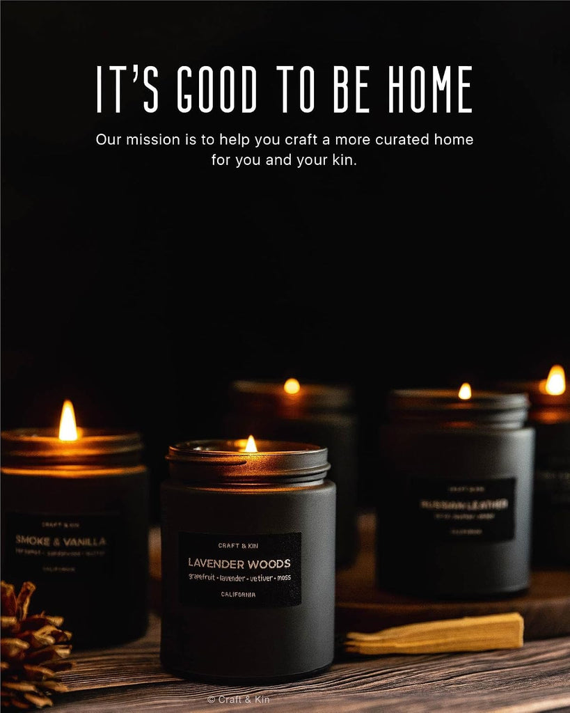 Premium Smoke & Vanilla Scented Candle - Long Lasting, 45 Hour Burn Time - Luxury Black Natural Soy Scented Candle
