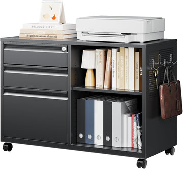 Mobile 3 Drawer File Cabinet with Lock-Metal Lateral Rolling Printer Stand Filing Cabinets -Storage A4/F4/Letter