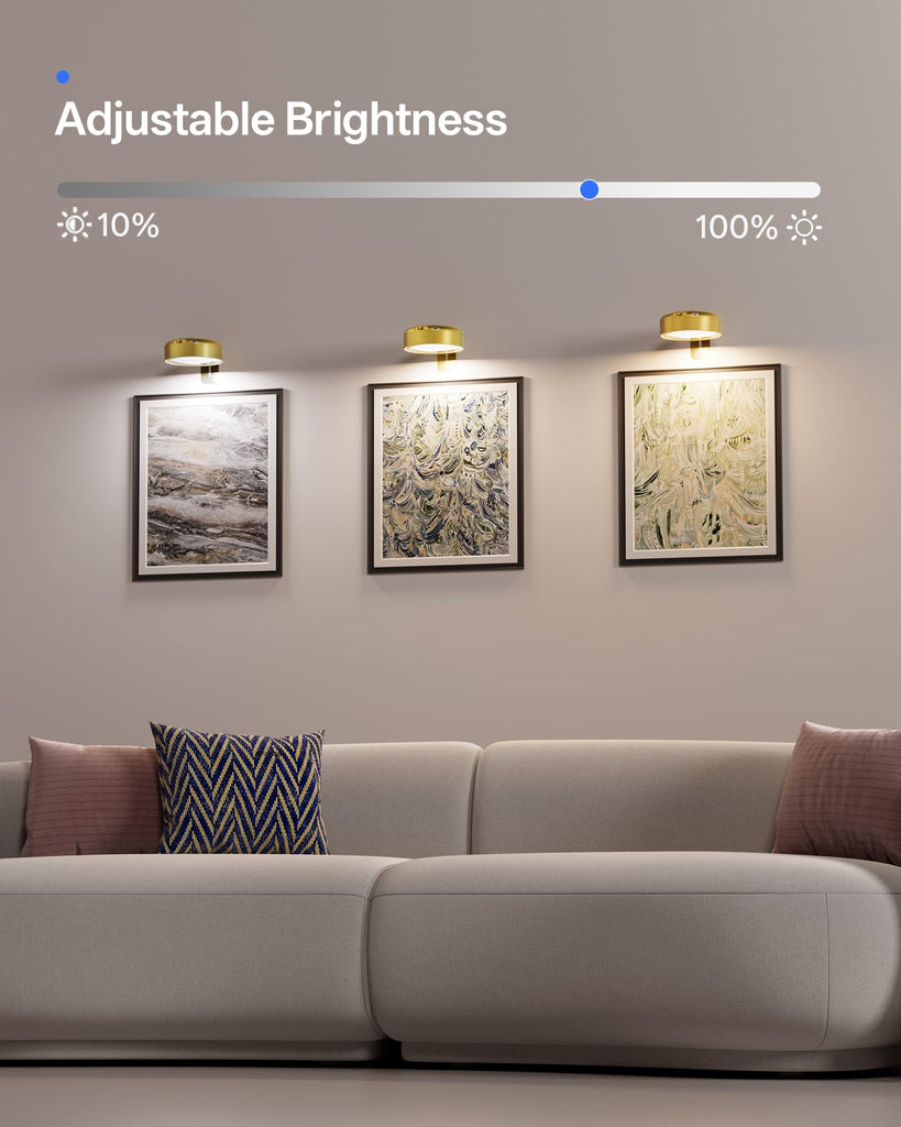3 Pack Picture Lights for Wall, 2200mAh Rechargeable, Gold