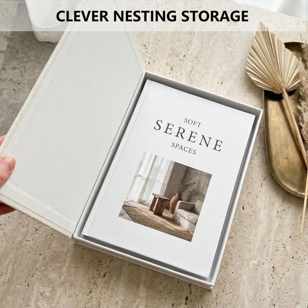 Decorative Books Decor -Set of Linen Fake Books Storage Boxes with Hidden Storage, Stackable Coffee Table Bookshelf