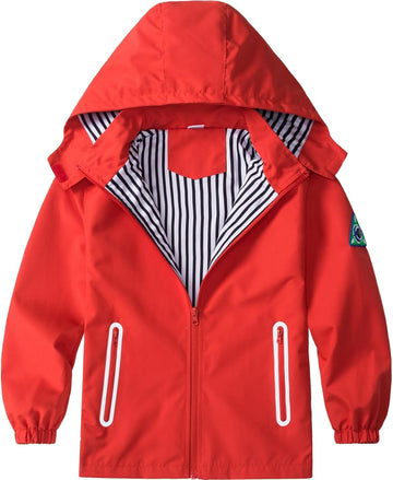 Boys Rain Jacket with Detachable Hood Lightweight Raincoats for Kids