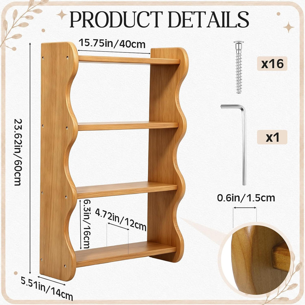 100% Solid Wood Wall Shelf 4-Tier Rustic Cloud Floating Shelves Wall Mounted Storage Rack Farmhouse Decor Display