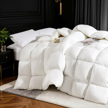 75% Canadian Goose Down Comforter Queen, Ultra Soft 100% Cotton Fabric, 850 Fill Power All Season Du