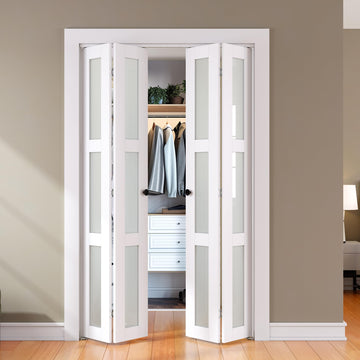 Bifold Door for 48"x 80" Opening, Tempered Frosted Glass, MDF