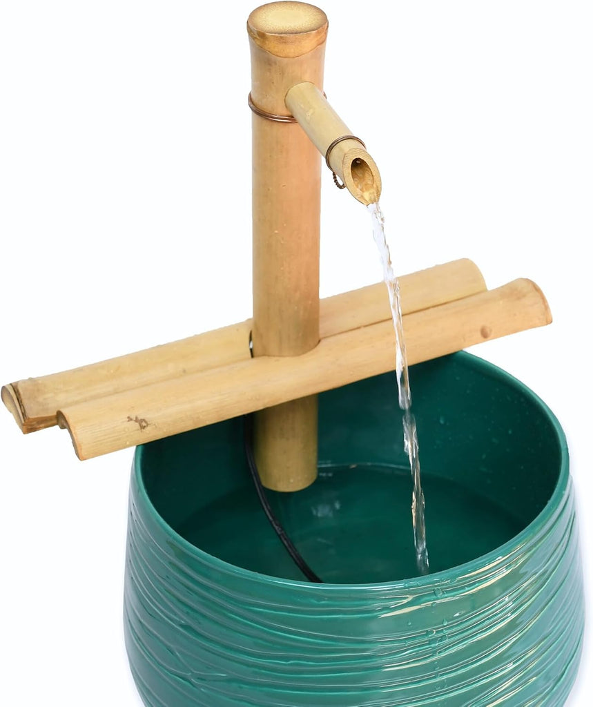 12" Adjustable Bamboo Fountain Kit with Pump - Classic Zen Water Feature for Bowls, Basins, Water Gardens & Patio