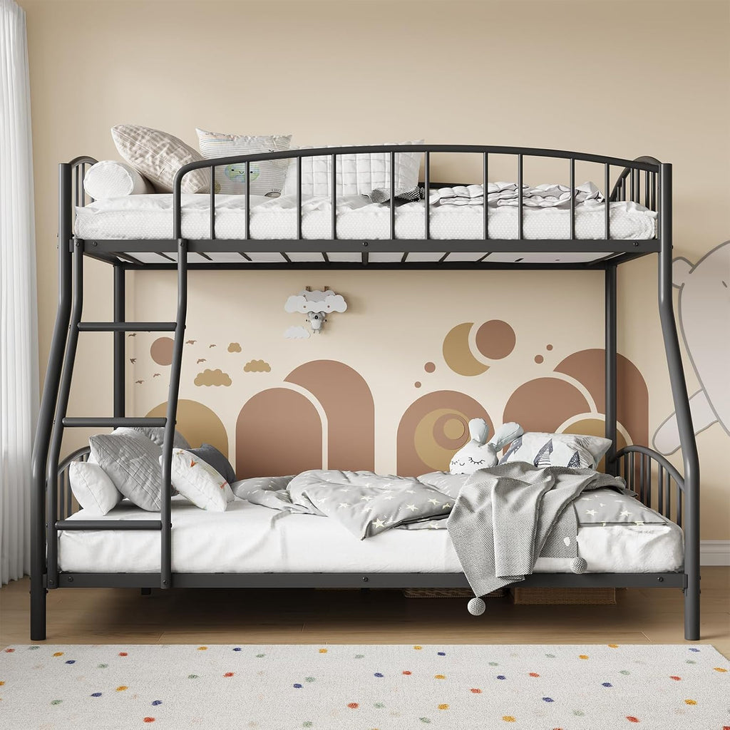 Bunk Bed Twin Over Full with Ladder and Arched Guardrail