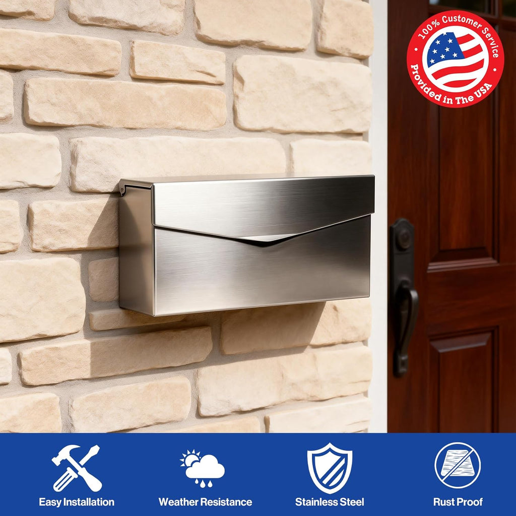 Rainproof Stainless Steel Mailbox for Walls, Heavy Duty Wall Mounted Mailbox