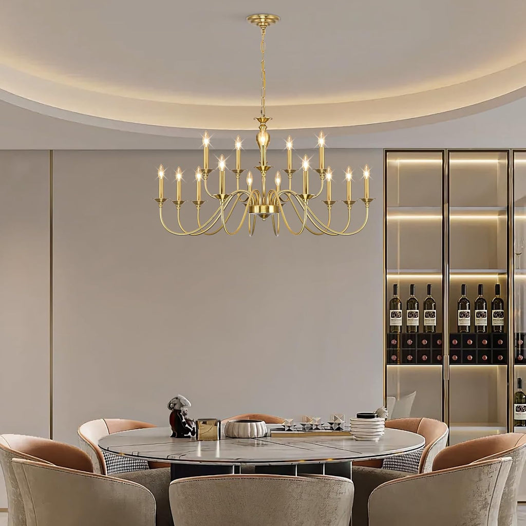 15 Light Gold Chandeliers for Dining Room Light Fixtures Over Table, Large Farmhouse Chandelier for Living Room, Industrial Candle Hanging for Foyer Staircase Bedroom Kitchen Island Restaurants