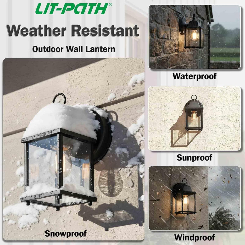 Outdoor Wall Lantern, Wall Sconce as Porch Lighting Fixture, E26 Base, Aluminum Housing Plus Glass