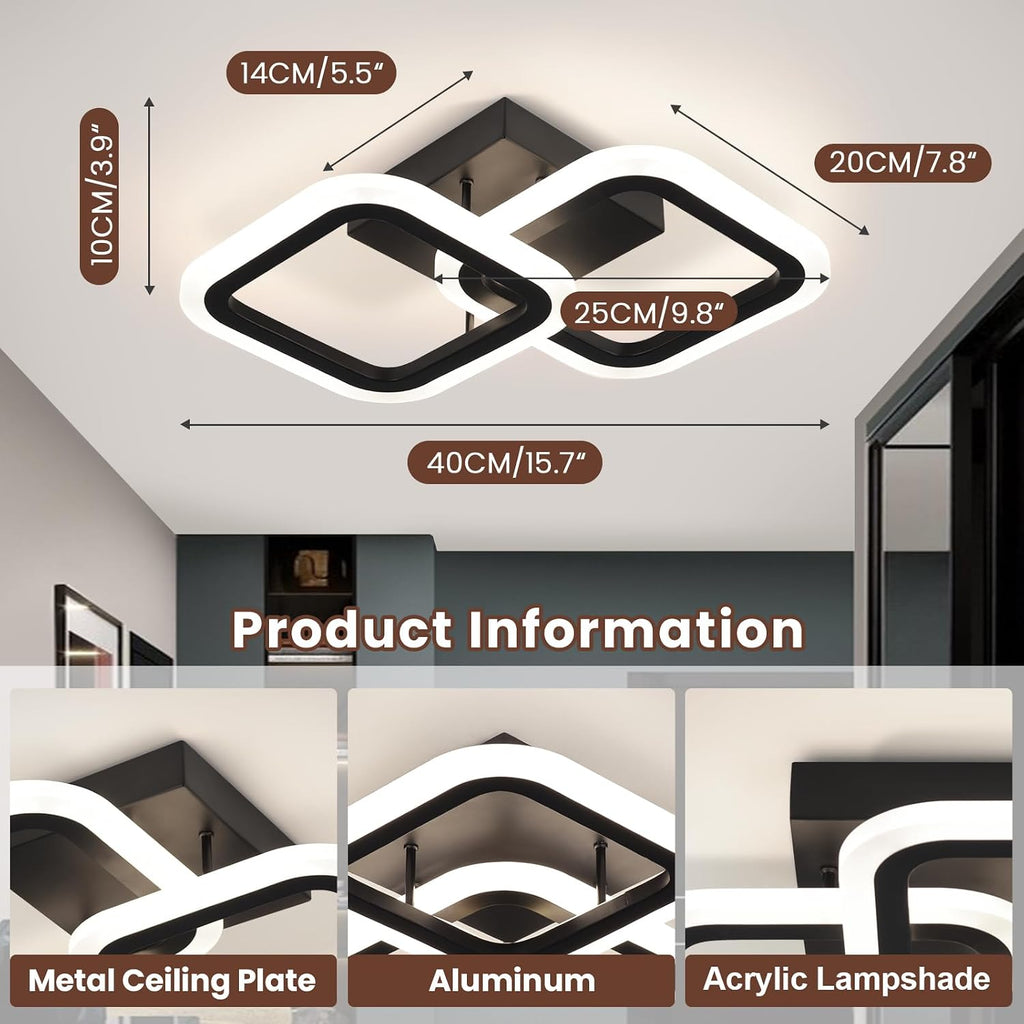 Black Led Ceiling Light,4500K Daylight White Modern Hallway Light Fixtures, Acrylic Indoor LED Ceiling Light Fixtures