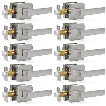 10 Pack Interior Passage Door Levers Keyless Handles Satin Nickel