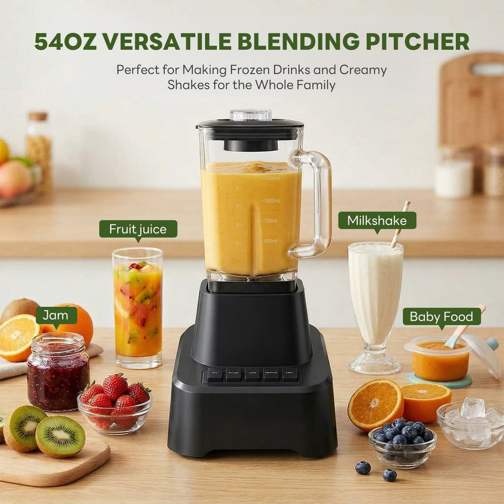Professional Kitchen Blender, 850 Peak Watts Full-Size Multi Function Blender, 54oz Glass Jar, 4 Speed Pulse Mode