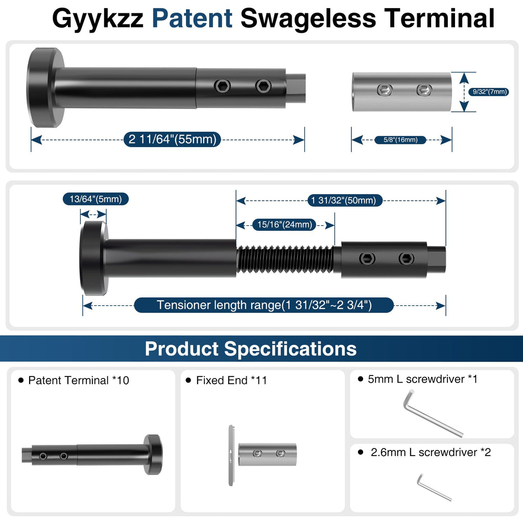 [Patent] Black Swageless Invisible Cable Railing Hardware Terminal