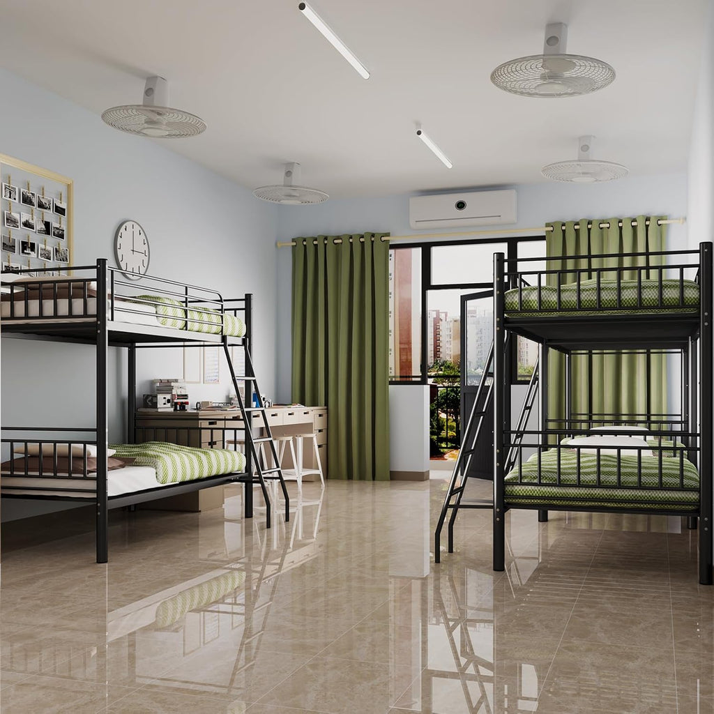 Bunk Bed Twin Over Twin, Metal Bed Frame, Twin Bunk Bed with Stairs and Safety Guardrail, No Box Spring Needed