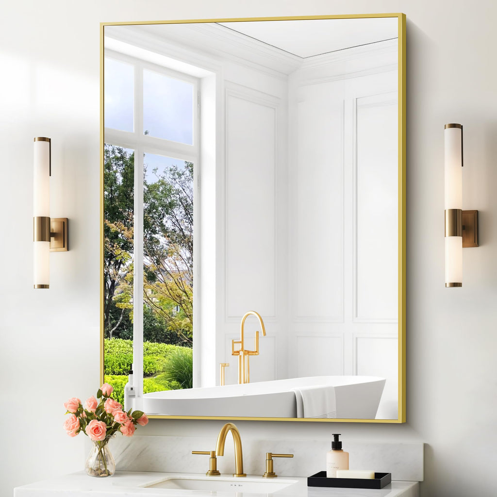 36x48inch Bathroom Mirror, Gold Rectangle Mirror with Thin Metal Frame, Large Rectangular Wall Mirrors, Hair Salon
