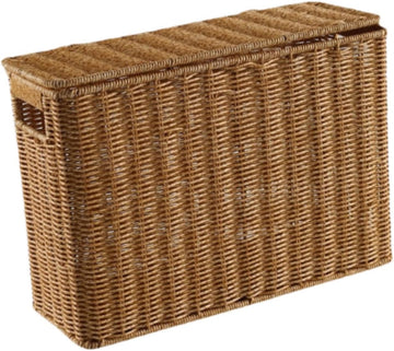 Narrow and Tall Storage Box Woven Storage Basket with Lid Lightweight Decorative Storage Bin with Handle Clothing, S