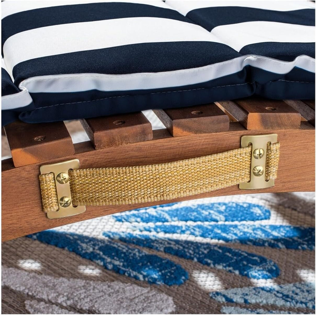Outdoor Collection Pacifica Natural Brown Solid Wood/Navy & White Stripe Cushion 3-Piece Chaise Lounge Set with Table