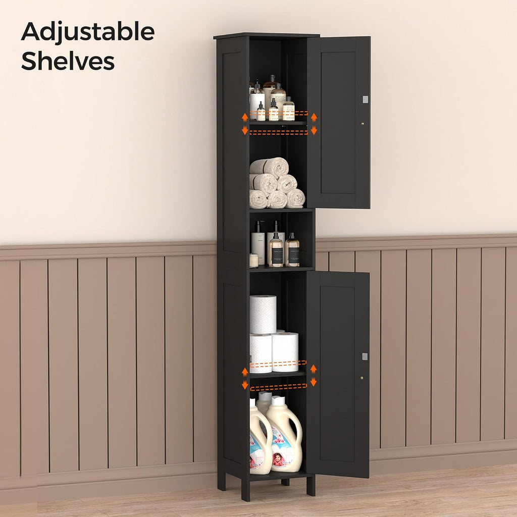 Tall Bathroom Storage Cabinet with 2 Doors, Slim Bathroom Cabinet | Narrow Storage Cabinet with Adjustable Shelves