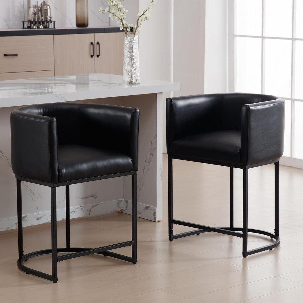 Modern Counter Height PU Leather Upholstered Bar Stools Set of 3, 24" Kitchen Counter Island Stools Bar Chairs