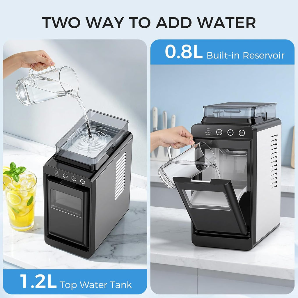 Ice Maker Countertop, Portable Ice Machine with External Water Tank, 8 Cubes in 6 Mins, 26 lbs/24Hrs, Self-Cleaning
