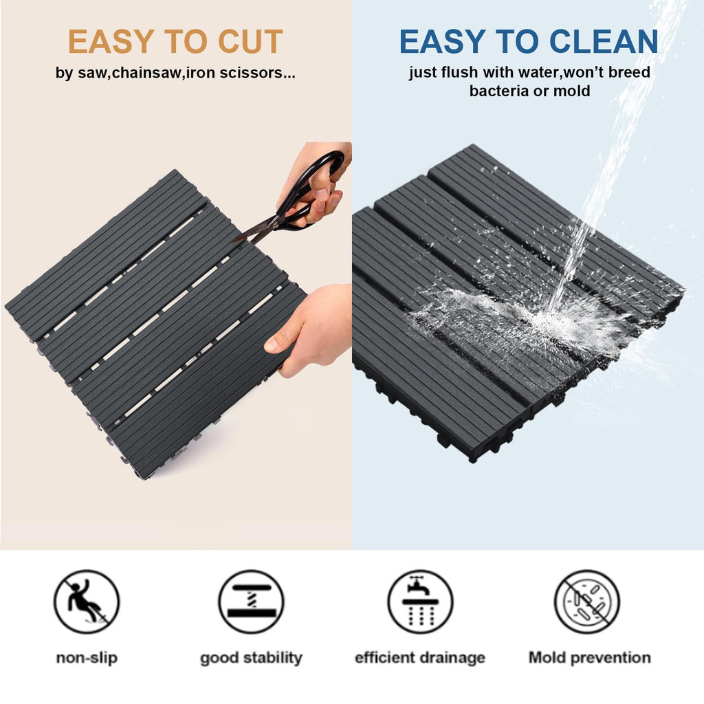 Interlocking Deck Tiles, 27 PCS Outdoor Patio Flooring, 12"x12" Interlocking Decking Tile Outdoor All Weather Use