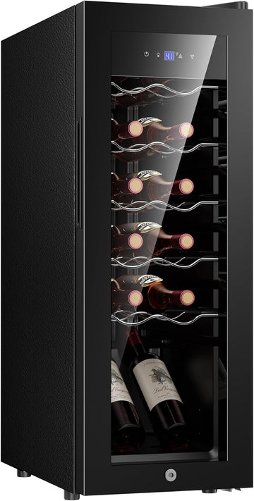 12 Bottle Compressor Wine Cooler Refrigerator, Freestanding Wine Cellar with Gla