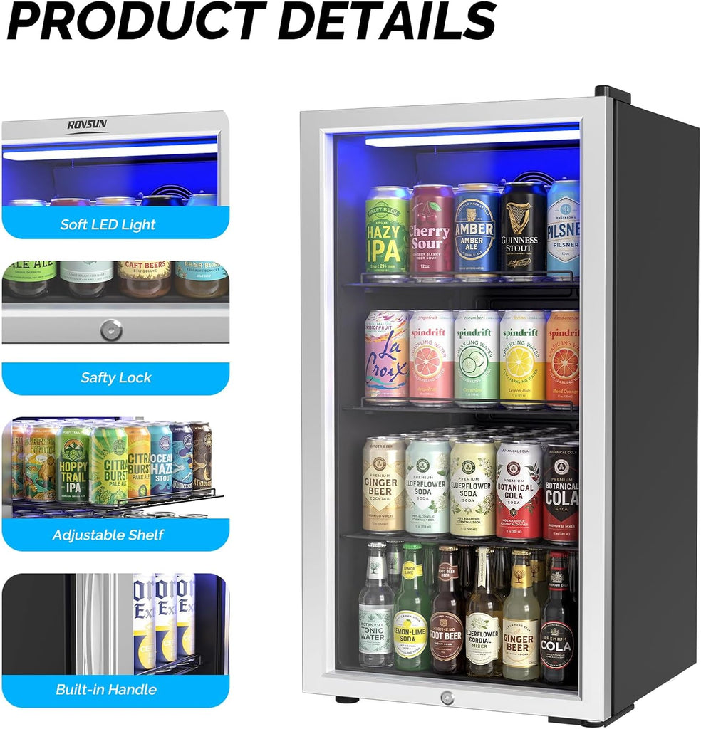 3.3 Cu.Ft Beverage Refrigerator Cooler with Glass Door & Safety Lock