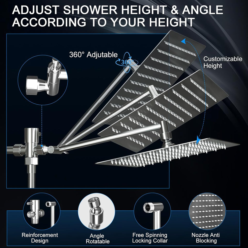 Shower Head, Rain Shower Head with Handheld Spray Combo, 10 Inch Adjustable High Pressure Rainfall Shower Head