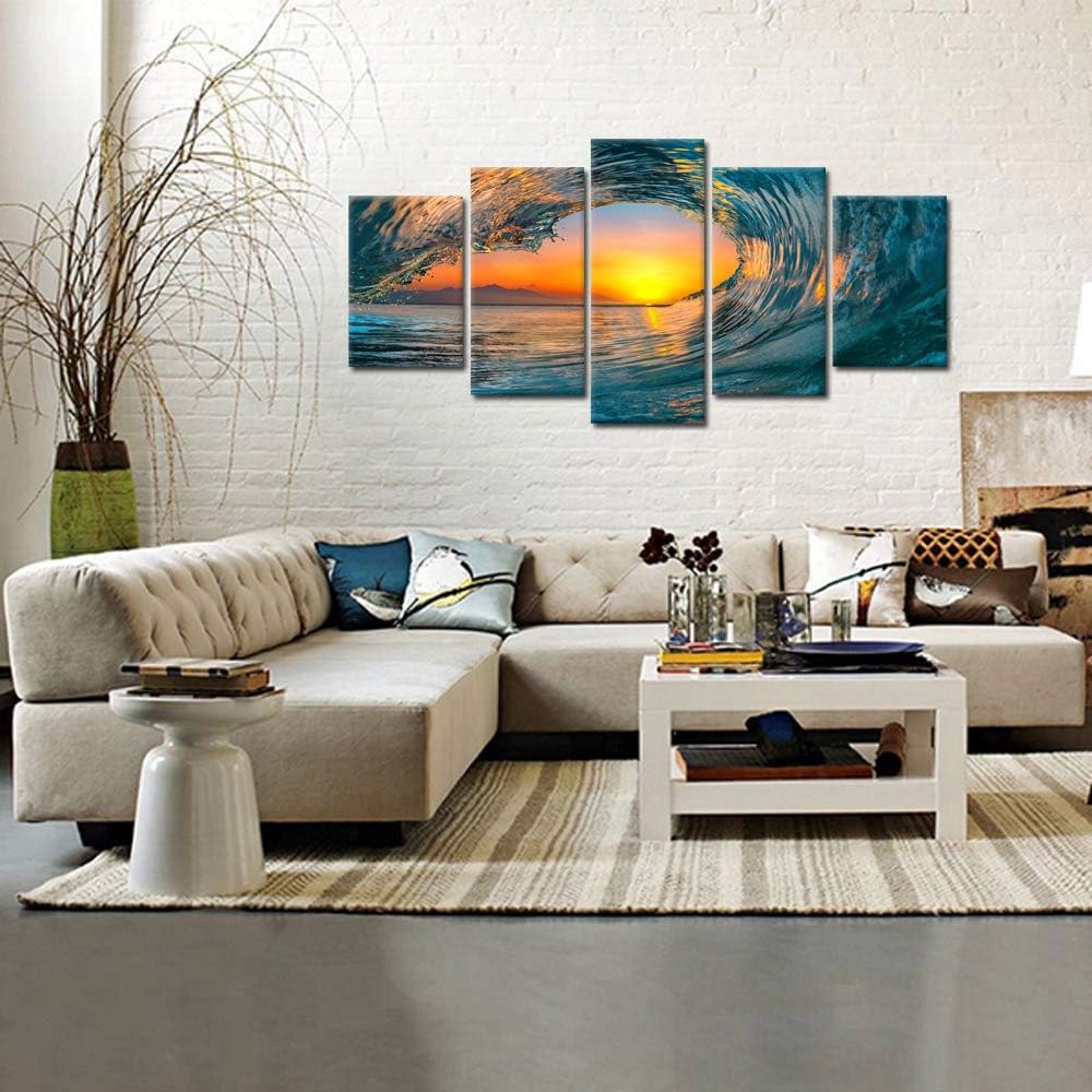 Large 5 Piece Sea Waves Wall Art Modern Framed Giclee Canvas Prints Seascape Artwork Ocean Beach Pictures Paintings
