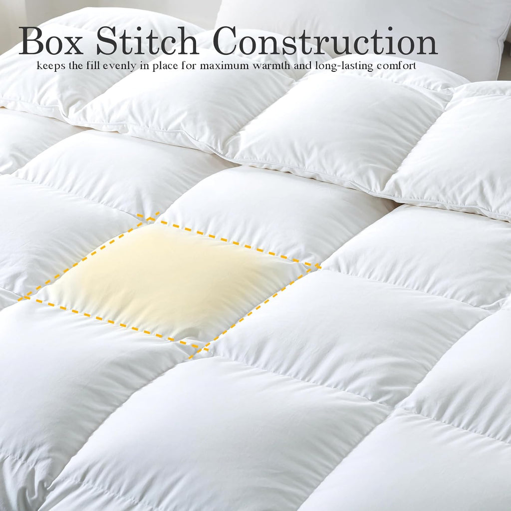 Feather Comforter Queen, Filled with Feather and Downfiber, All Season White Luxury Hotel Fluffy Bed