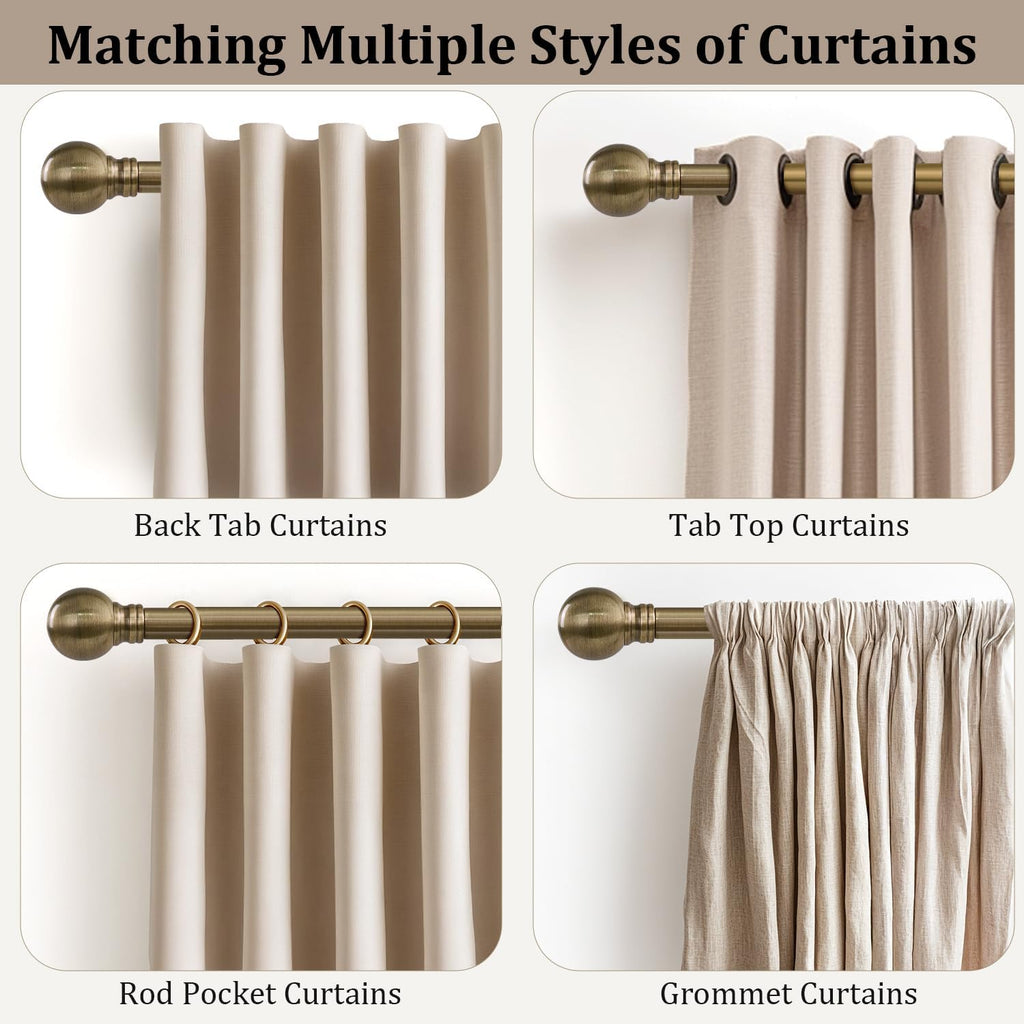 Antique Bronze Curtain Rods for Windows 1" Diameter Adjustable Heavy Duty Brass Window Curtain Rod