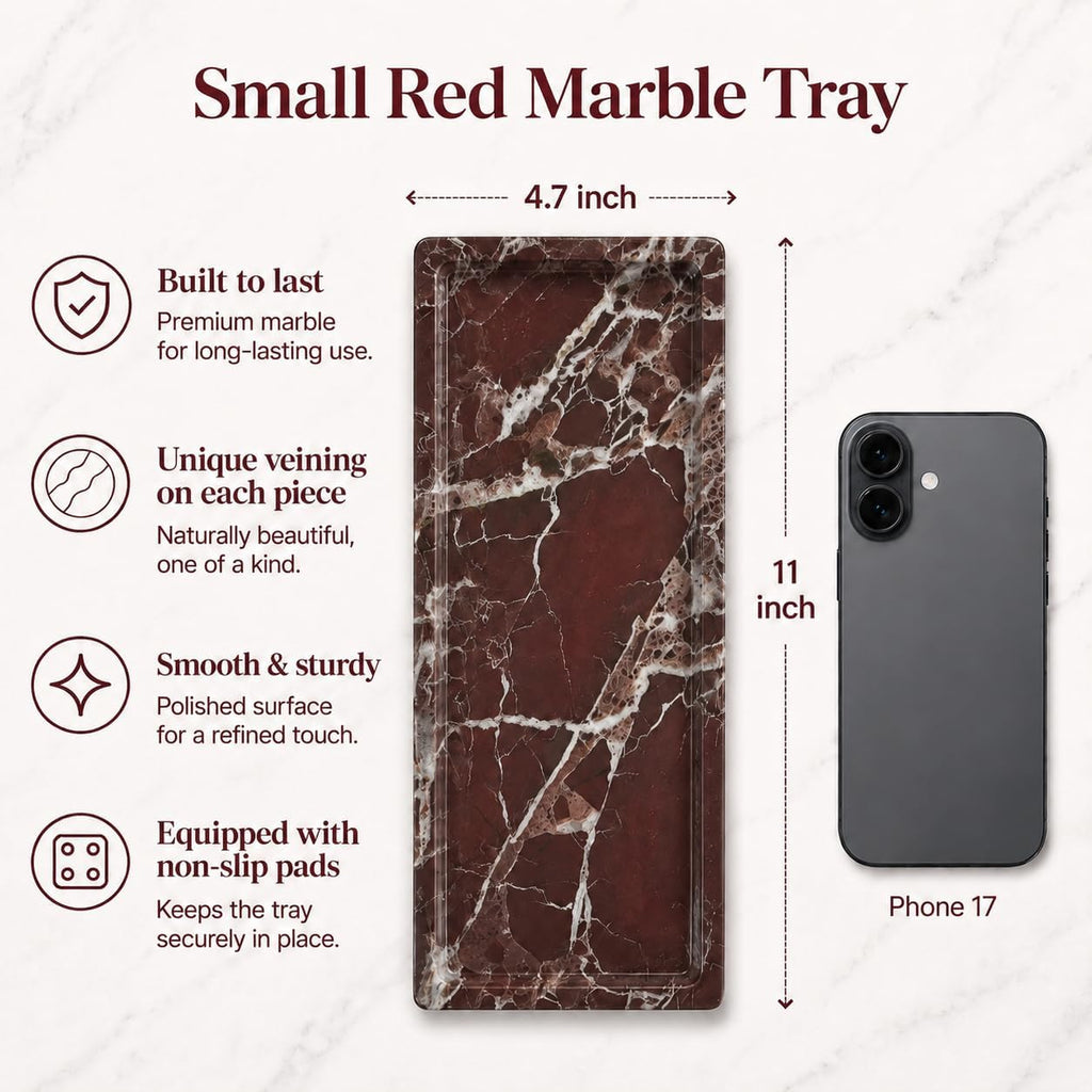 Marble Decorative Tray Decor, Red Vanity Tray Countertop, Small Perfume Tray for Dresser, Luxury Stone Organizer for
