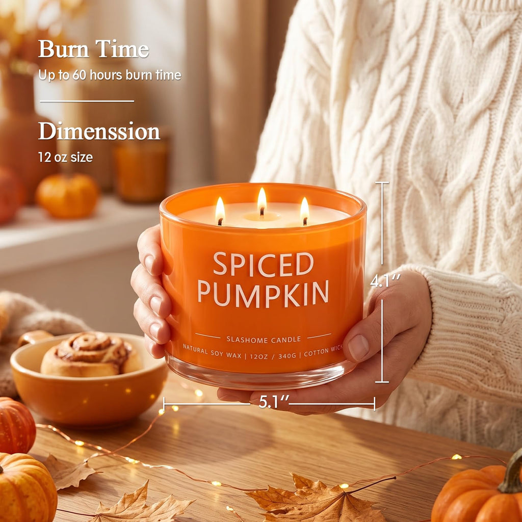 Pumpkin Spice Scented Candle, 12 Oz 3-Wick Soy Wax Fall Home Decor