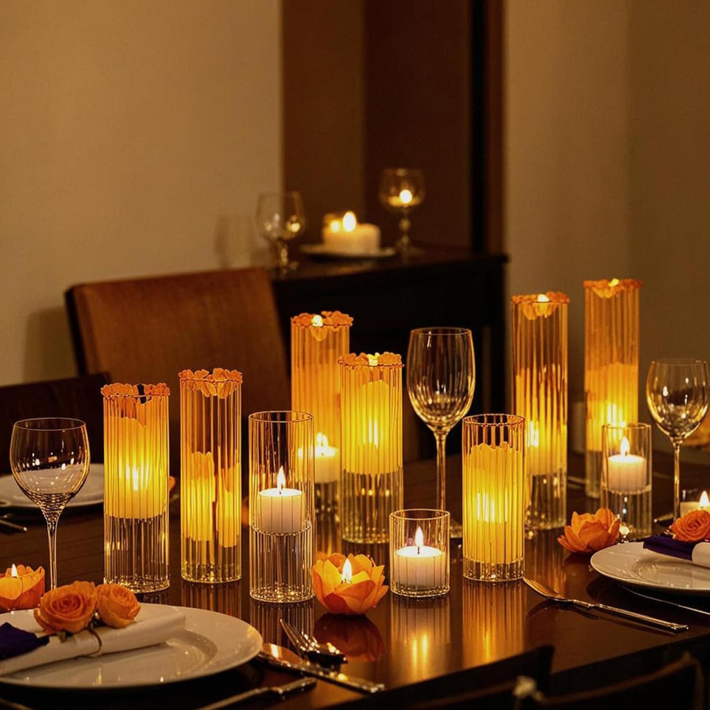 6 Pcs Glass Hurricane Candle Holder Ribbed Glass Candle Holder - Elegant & Easy to Use, Perfect for Wedding, Holiday
