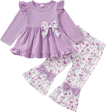 Toddler Girl Fall Winter Clothes Ruffle Top Flare Pants 2Pcs