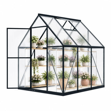 6 x 6 FT Polycarbonate Greenhouse for Outdoors, Heavy Duty Walk-in Greenhouses with Roof Air Vent, Aluminum Outdoor