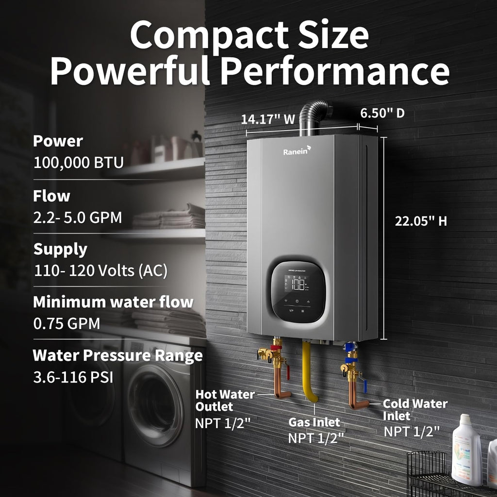 Propane Gas Tankless Water Heater, Indoor Max 4.3 GPM, 100, 000 BTU Instant Hot Water Heater