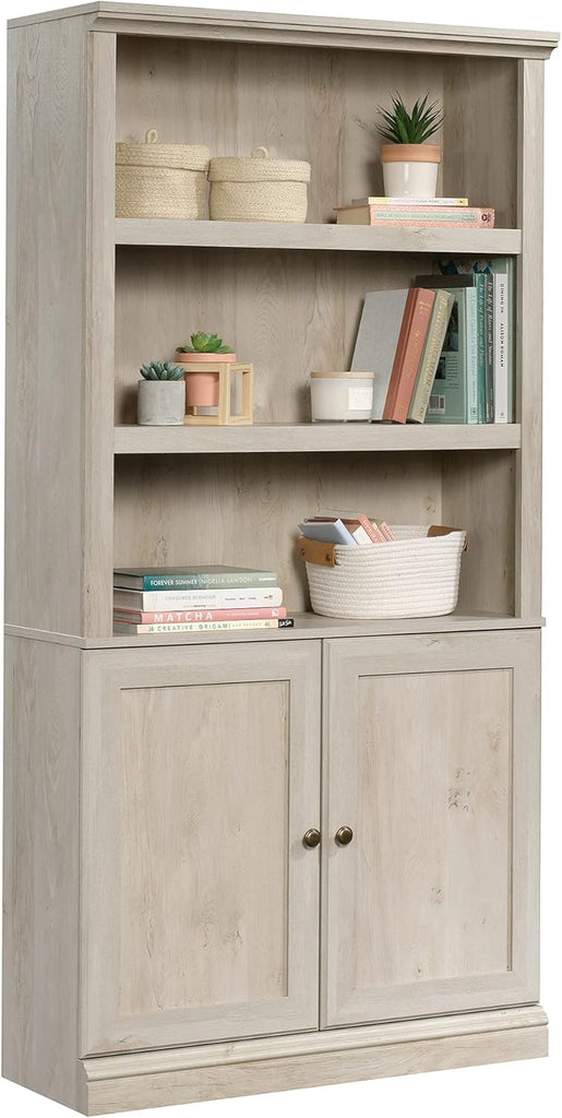 Miscellaneous Storage Bookcase with Doors, Adjustable Shelves, 5 Shelf Bookcase - Chalked Chestnut Finish